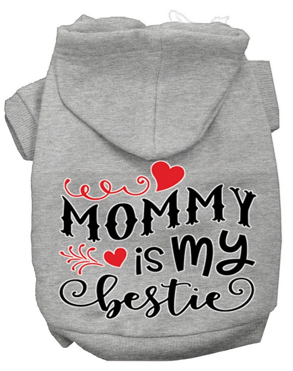 Mommy is my Bestie Screen Print Dog Hoodie Grey XS